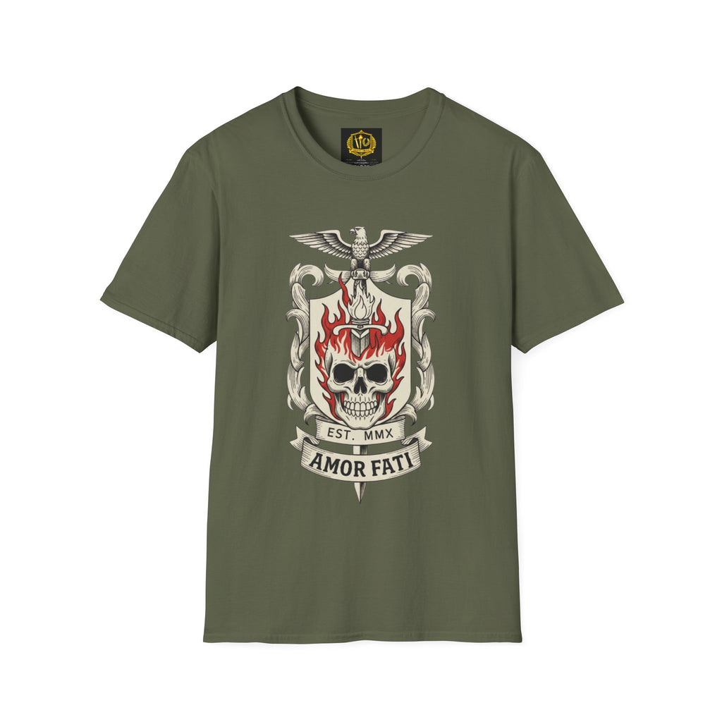 Stoic Philosophy Skull & Flame Heraldic Crest Design (Unisex - Image Printed On The Front)