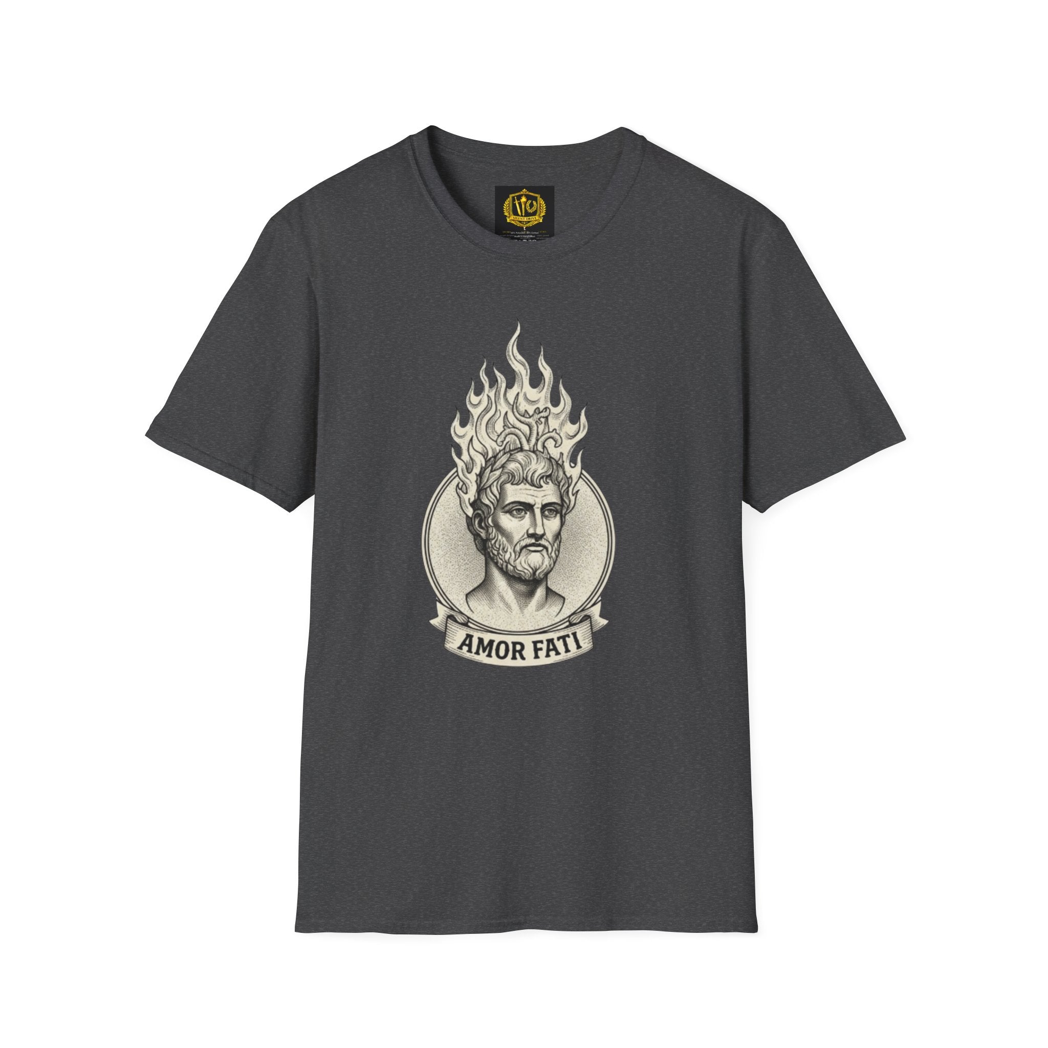 Flame of Fate Philosophy Shirt Classical Roman Stoicism Design (Unisex - Image Printed On The Front)