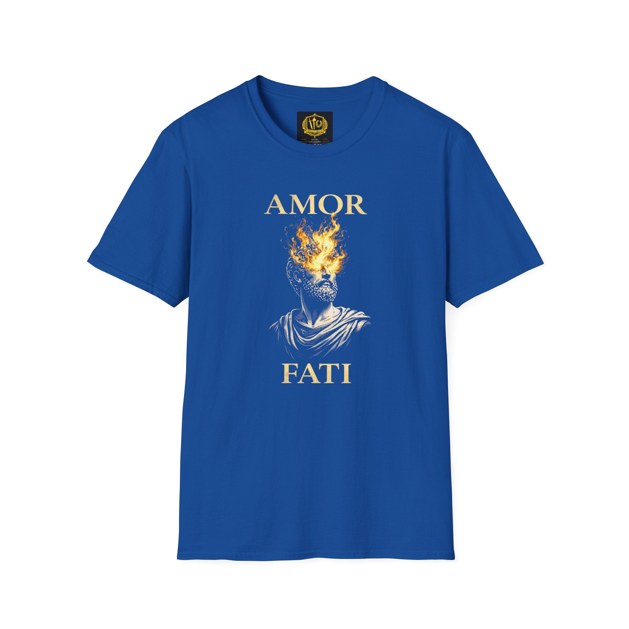 Amor Fati T-Shirt – Stoic Philosophy Flame Head Statue Design (Unisex - Image Printed On The Front)