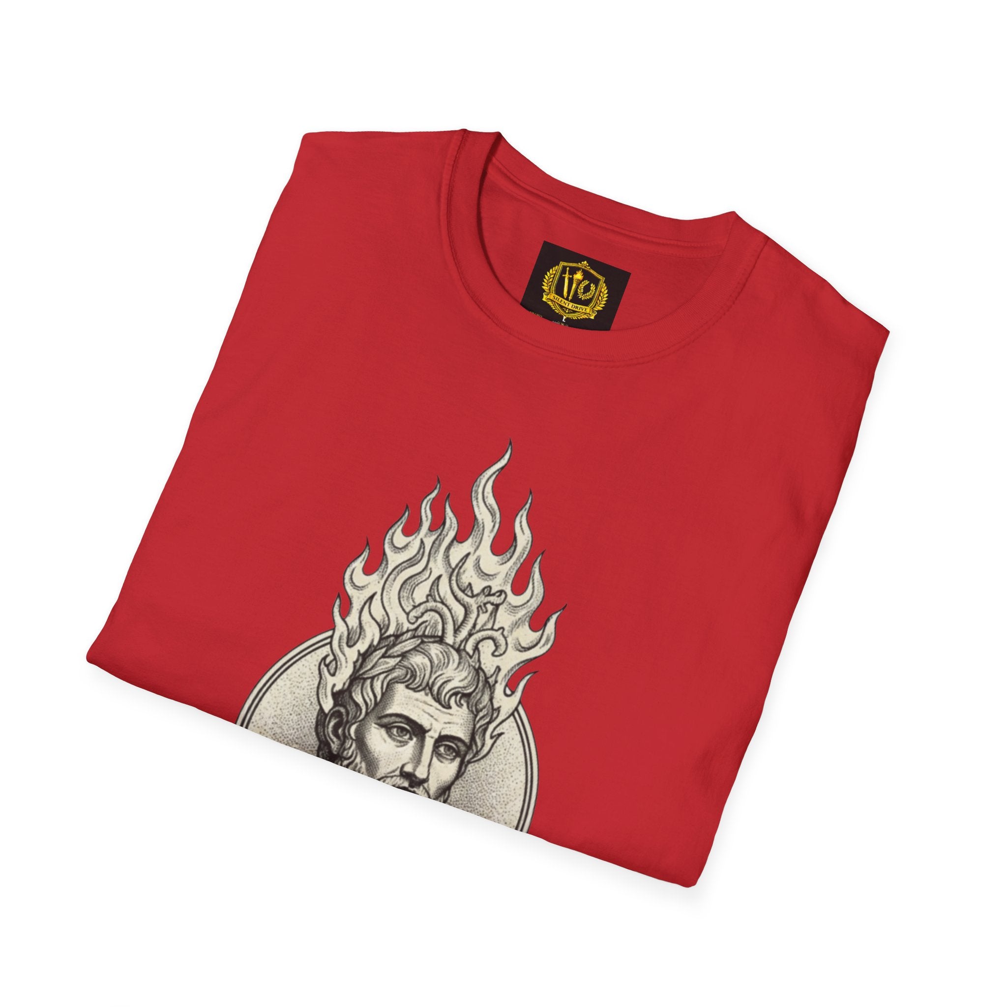 Flame of Fate Philosophy Shirt Classical Roman Stoicism Design (Unisex - Image Printed On The Front)