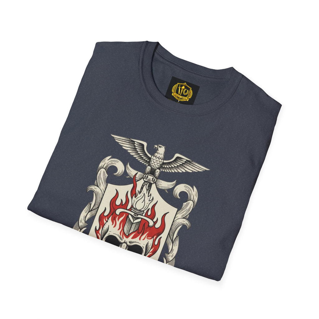 Stoic Philosophy Skull & Flame Heraldic Crest Design (Unisex - Image Printed On The Front)