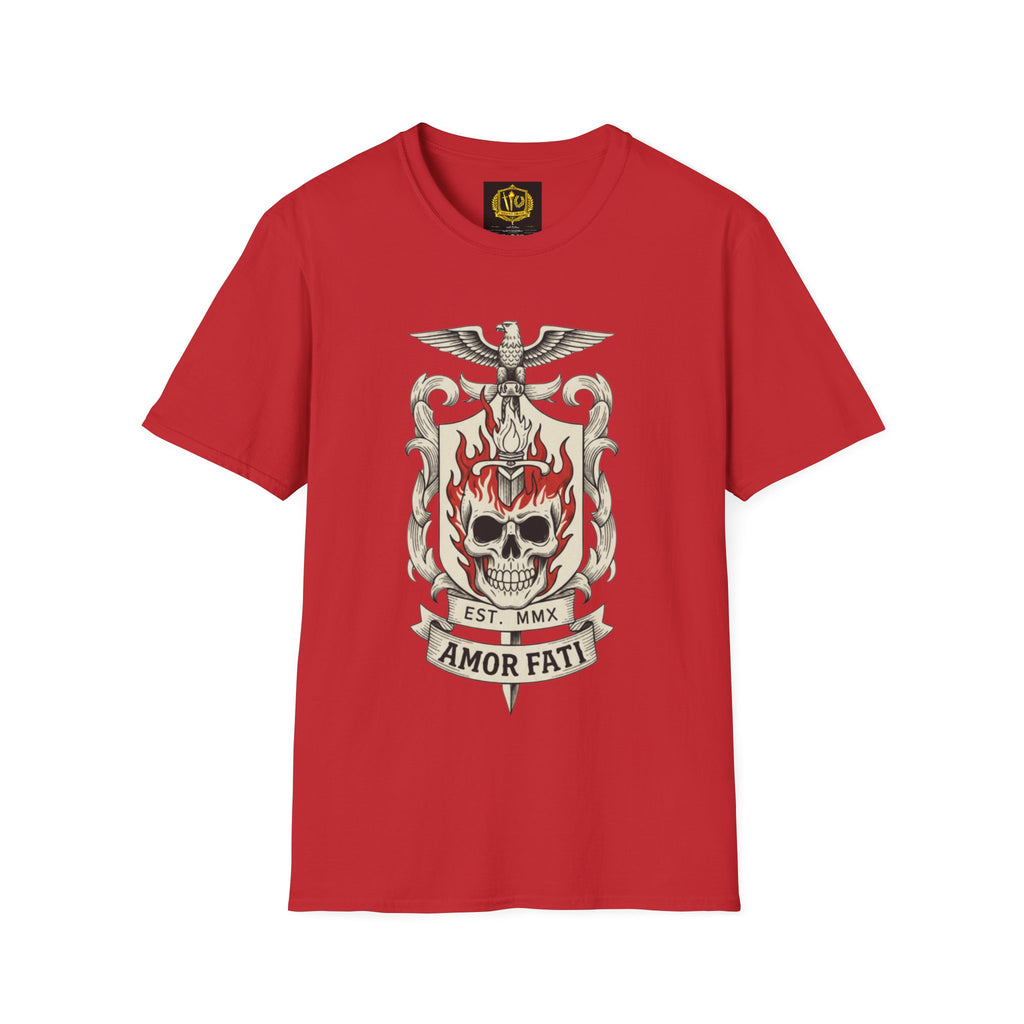 Stoic Philosophy Skull & Flame Heraldic Crest Design (Unisex - Image Printed On The Front)