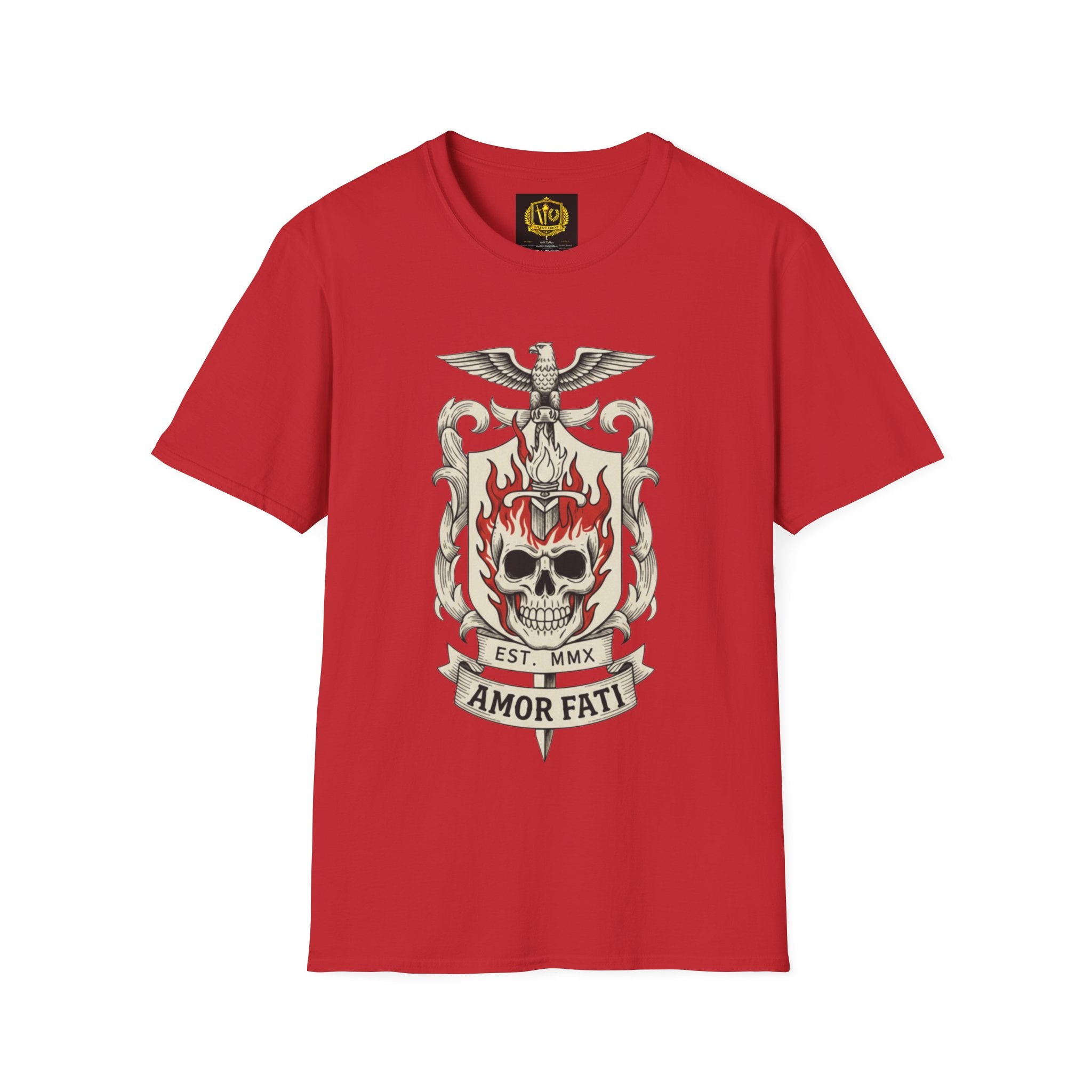 Stoic Philosophy Skull & Flame Heraldic Crest Design (Unisex - Image Printed On The Front)