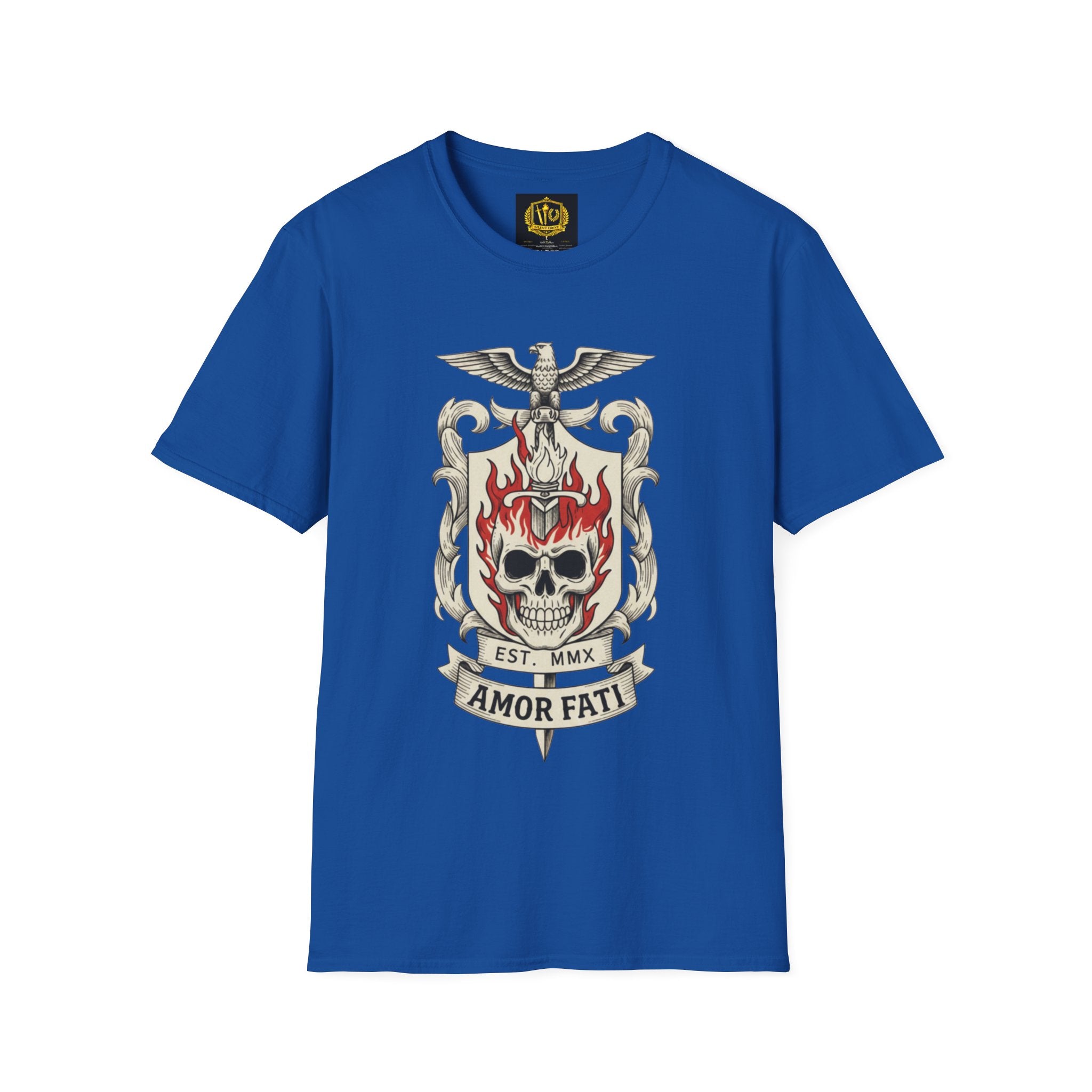 Stoic Philosophy Skull & Flame Heraldic Crest Design (Unisex - Image Printed On The Front)