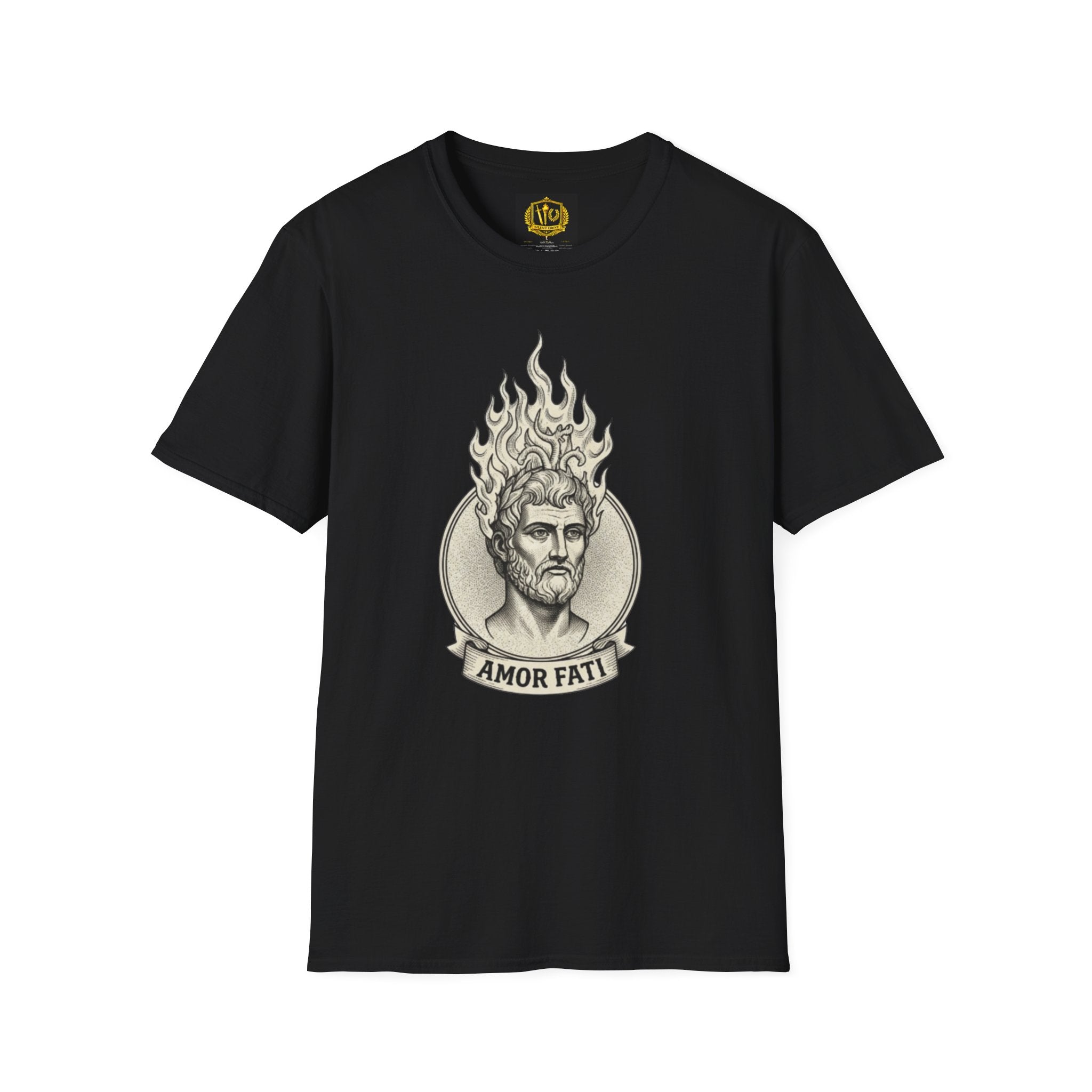 Flame of Fate Philosophy Shirt Classical Roman Stoicism Design (Unisex - Image Printed On The Front)