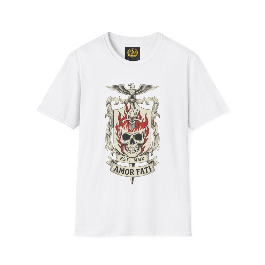 Stoic Philosophy Skull & Flame Heraldic Crest Design (Unisex - Image Printed On The Front)