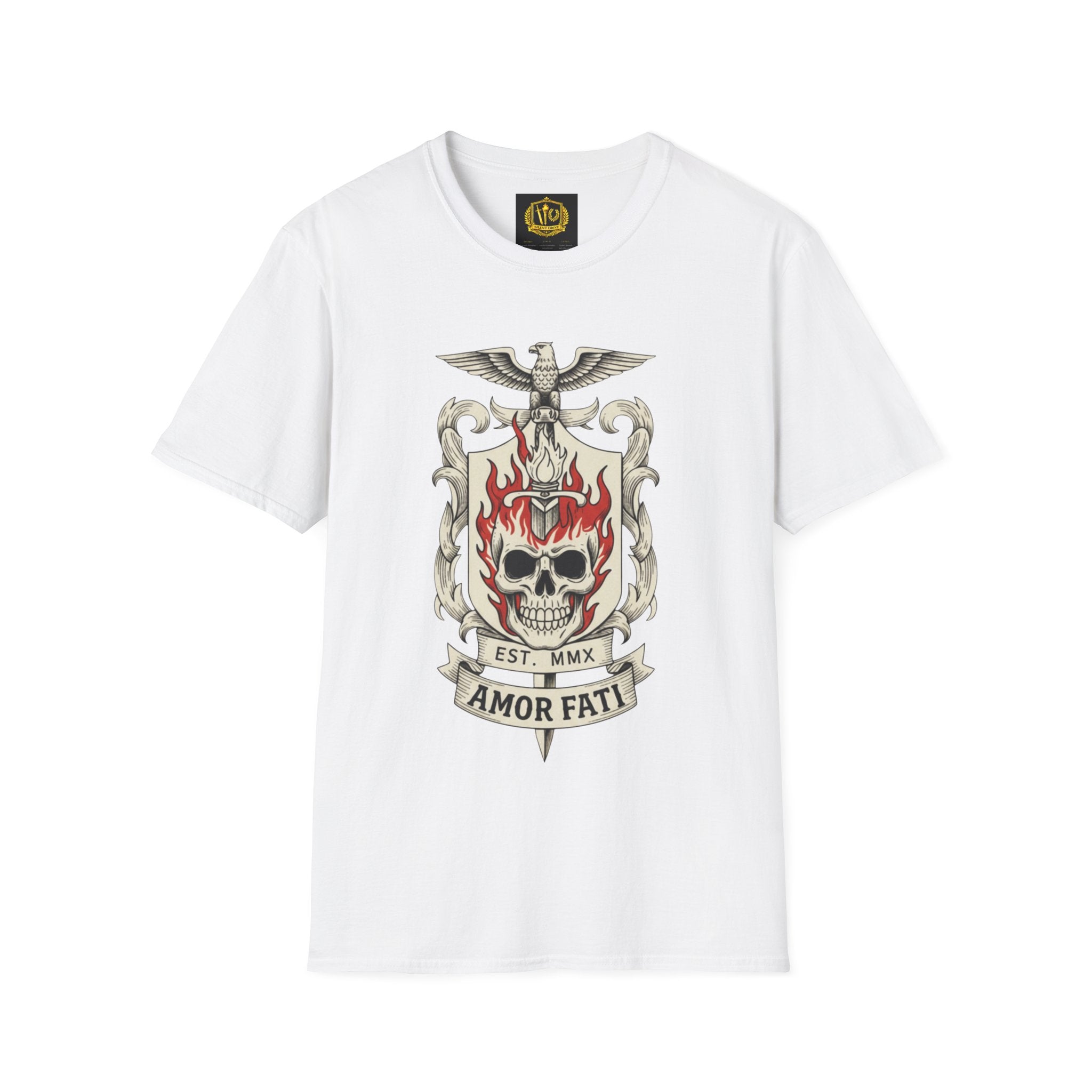 Stoic Philosophy Skull & Flame Heraldic Crest Design (Unisex - Image Printed On The Front)