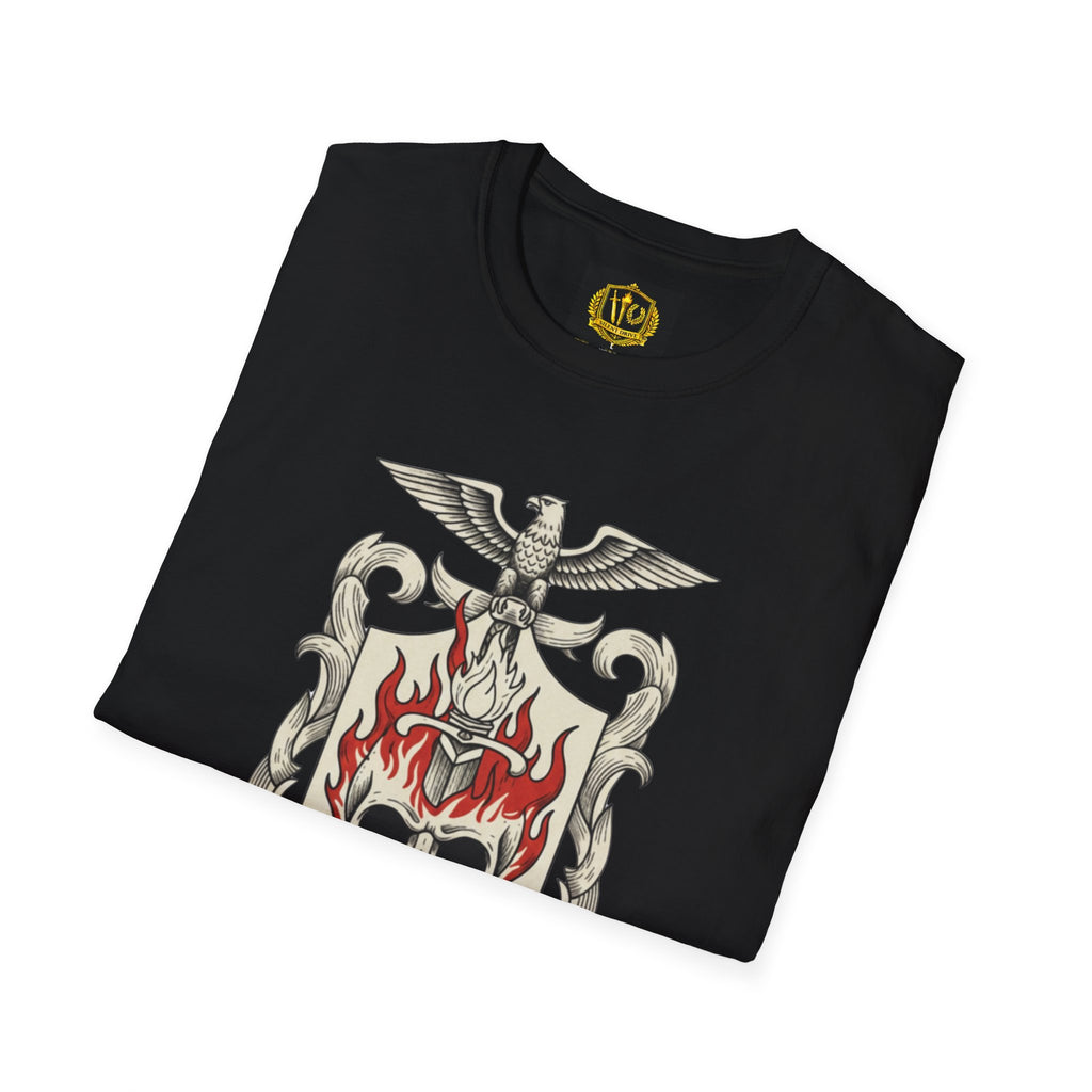 Stoic Philosophy Skull & Flame Heraldic Crest Design (Unisex - Image Printed On The Front)