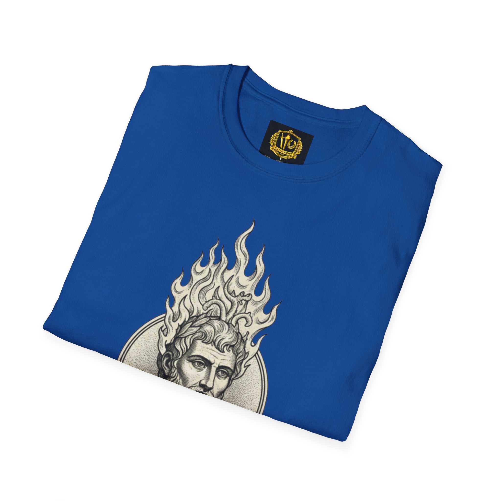 Flame of Fate Philosophy Shirt Classical Roman Stoicism Design (Unisex - Image Printed On The Front)