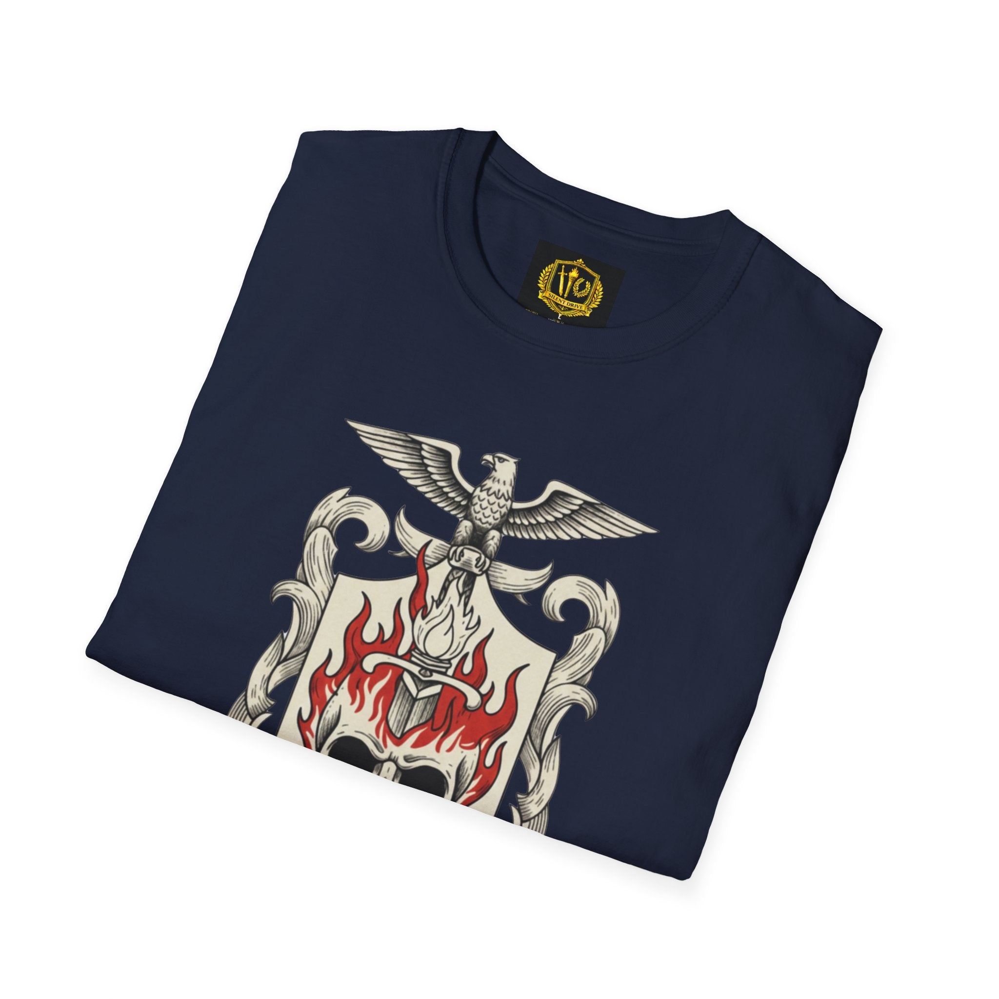 Stoic Philosophy Skull & Flame Heraldic Crest Design (Unisex - Image Printed On The Front)