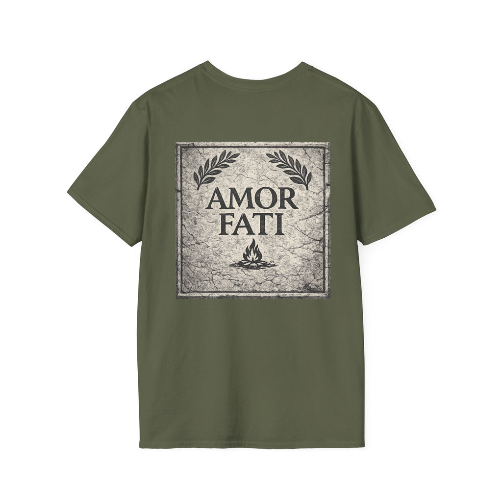 Stoic Philosophy Shirt with Latin Motto Minimalist Fate & Stoicism Design (Unisex- Image Printed On The Back)
