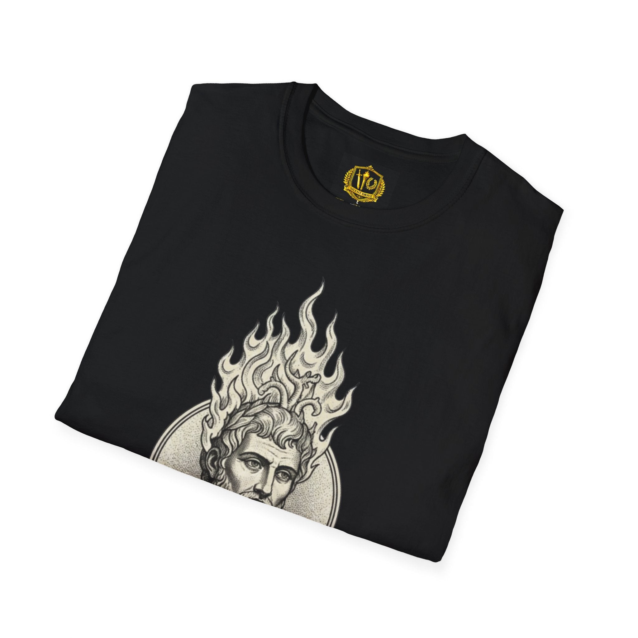 Flame of Fate Philosophy Shirt Classical Roman Stoicism Design (Unisex - Image Printed On The Front)