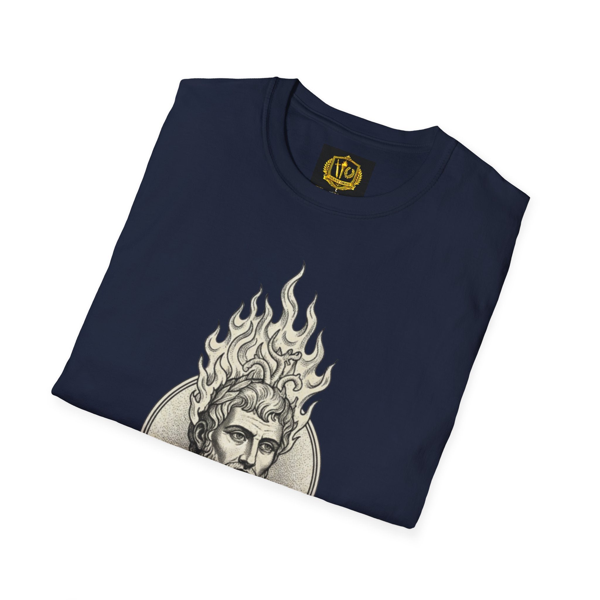 Flame of Fate Philosophy Shirt Classical Roman Stoicism Design (Unisex - Image Printed On The Front)