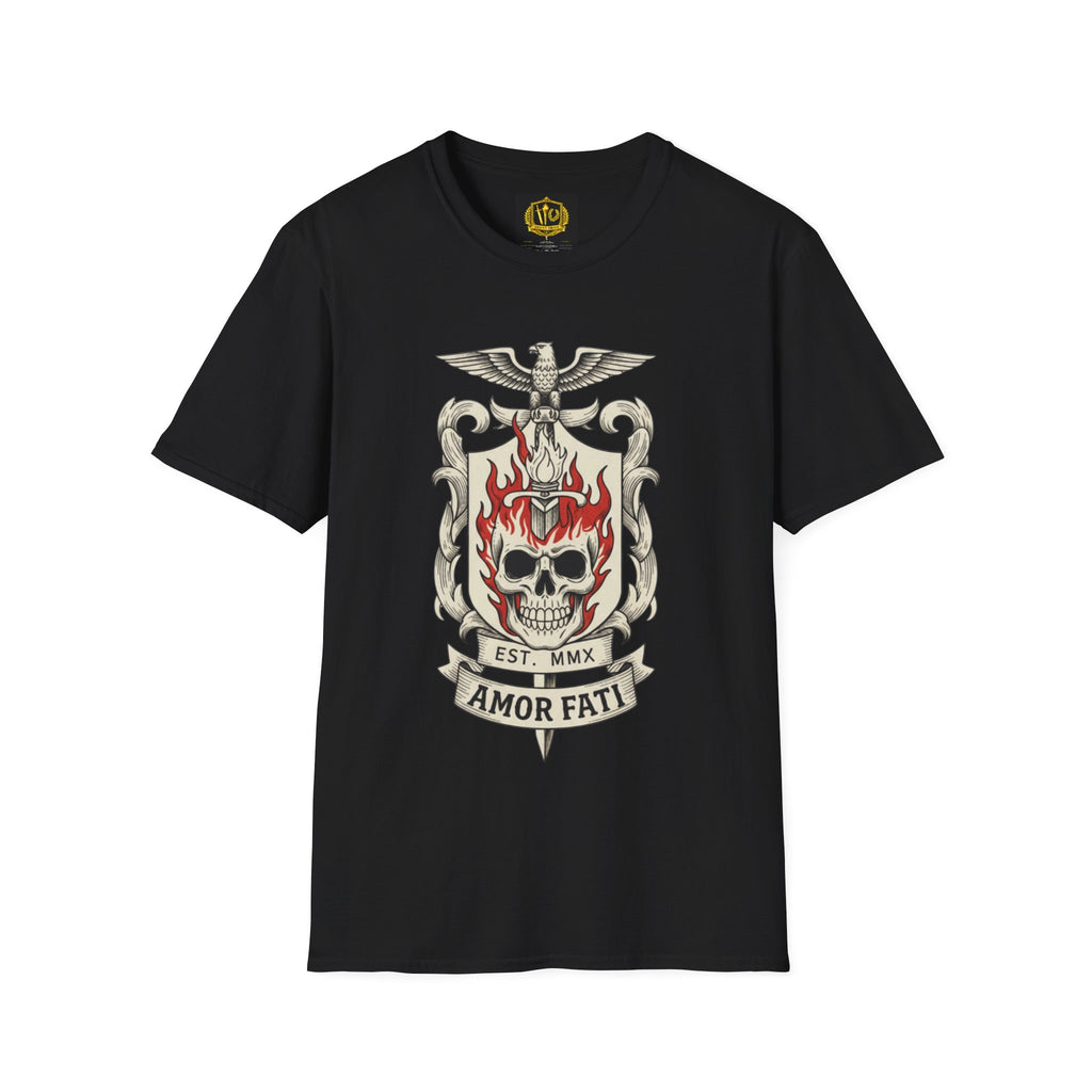 Stoic Philosophy Skull & Flame Heraldic Crest Design (Unisex - Image Printed On The Front)