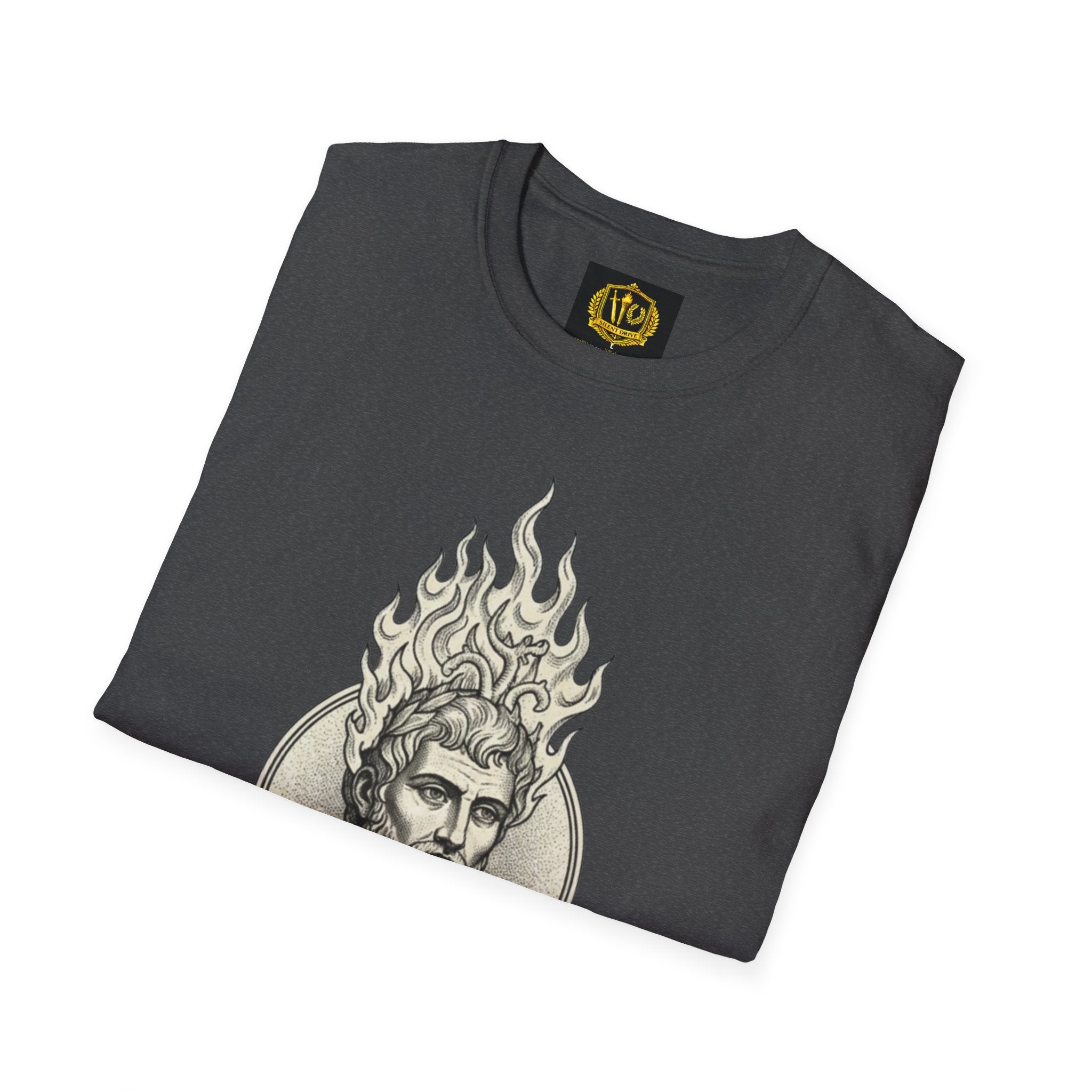 Flame of Fate Philosophy Shirt Classical Roman Stoicism Design (Unisex - Image Printed On The Front)