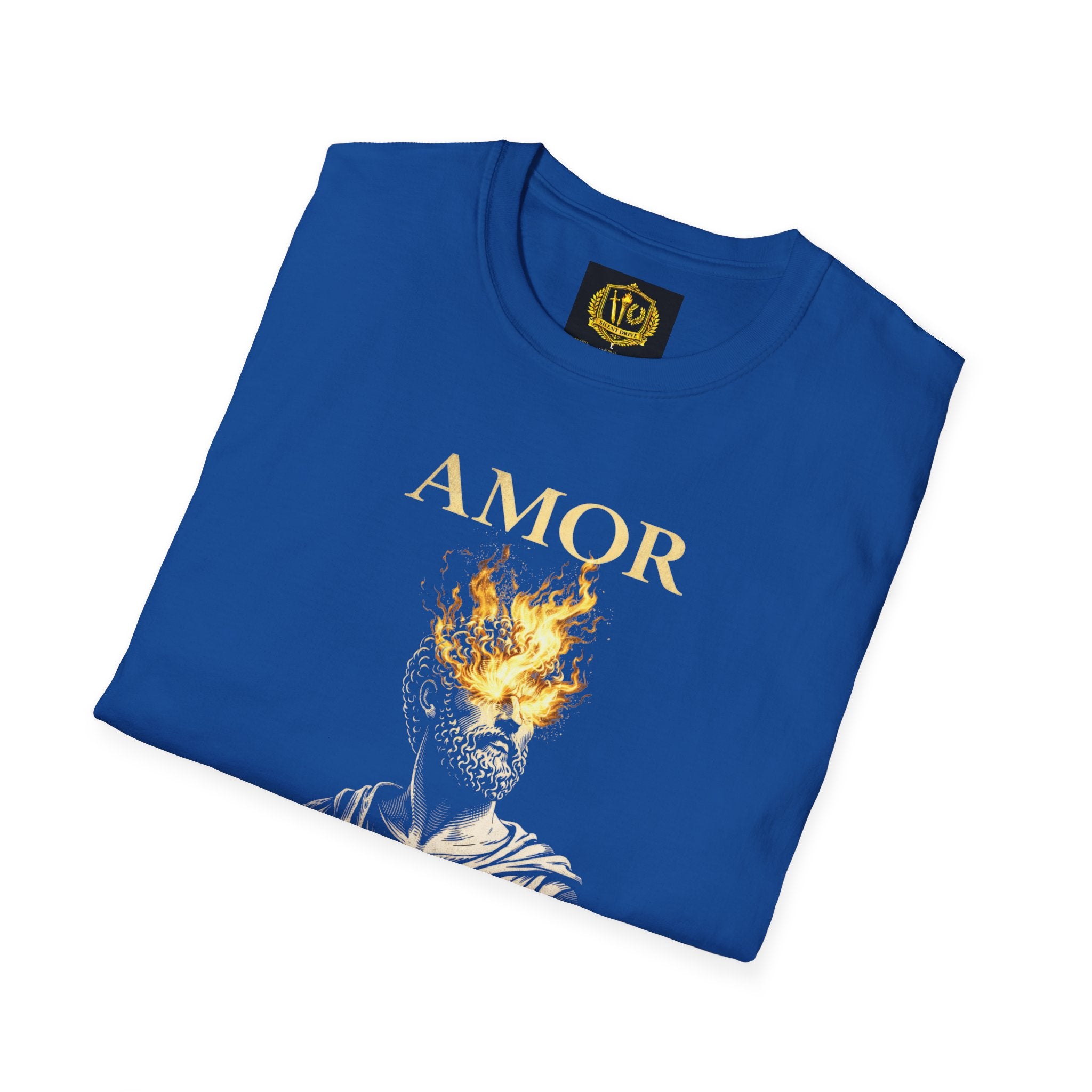 Amor Fati T-Shirt – Stoic Philosophy Flame Head Statue Design (Unisex - Image Printed On The Front)