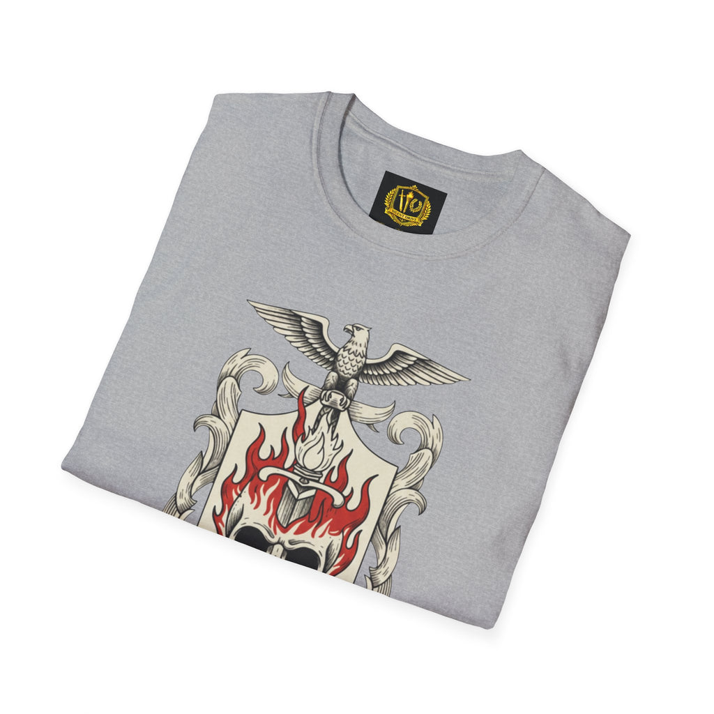 Stoic Philosophy Skull & Flame Heraldic Crest Design (Unisex - Image Printed On The Front)