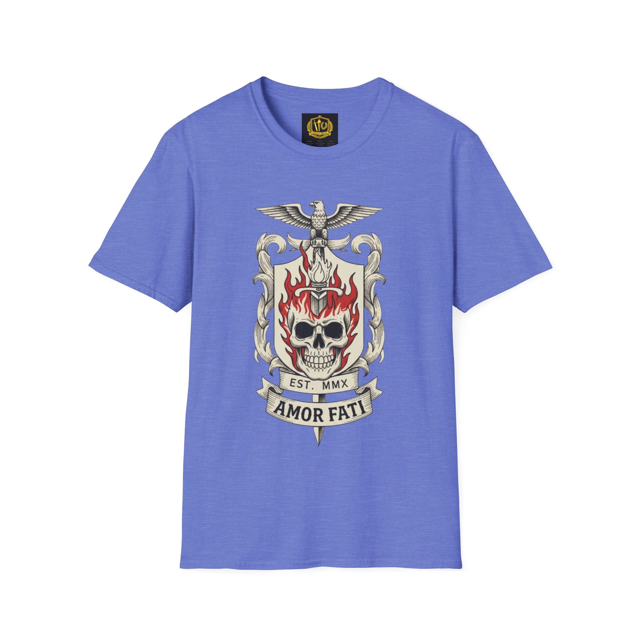 Stoic Philosophy Skull & Flame Heraldic Crest Design (Unisex - Image Printed On The Front)