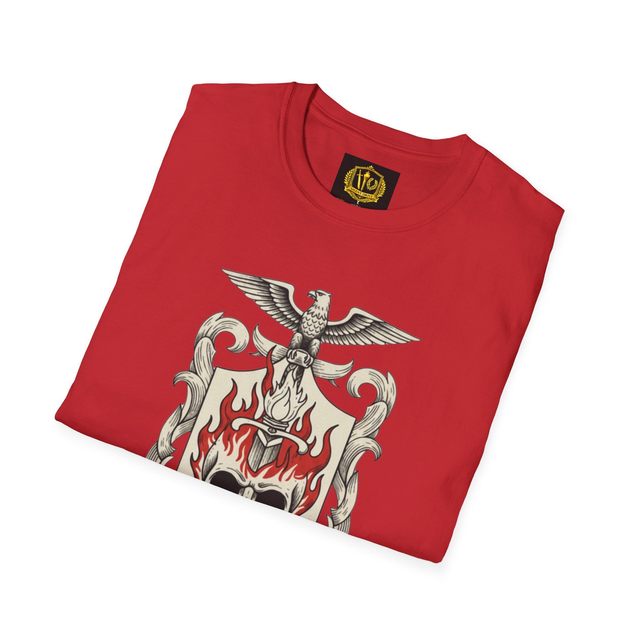 Stoic Philosophy Skull & Flame Heraldic Crest Design (Unisex - Image Printed On The Front)