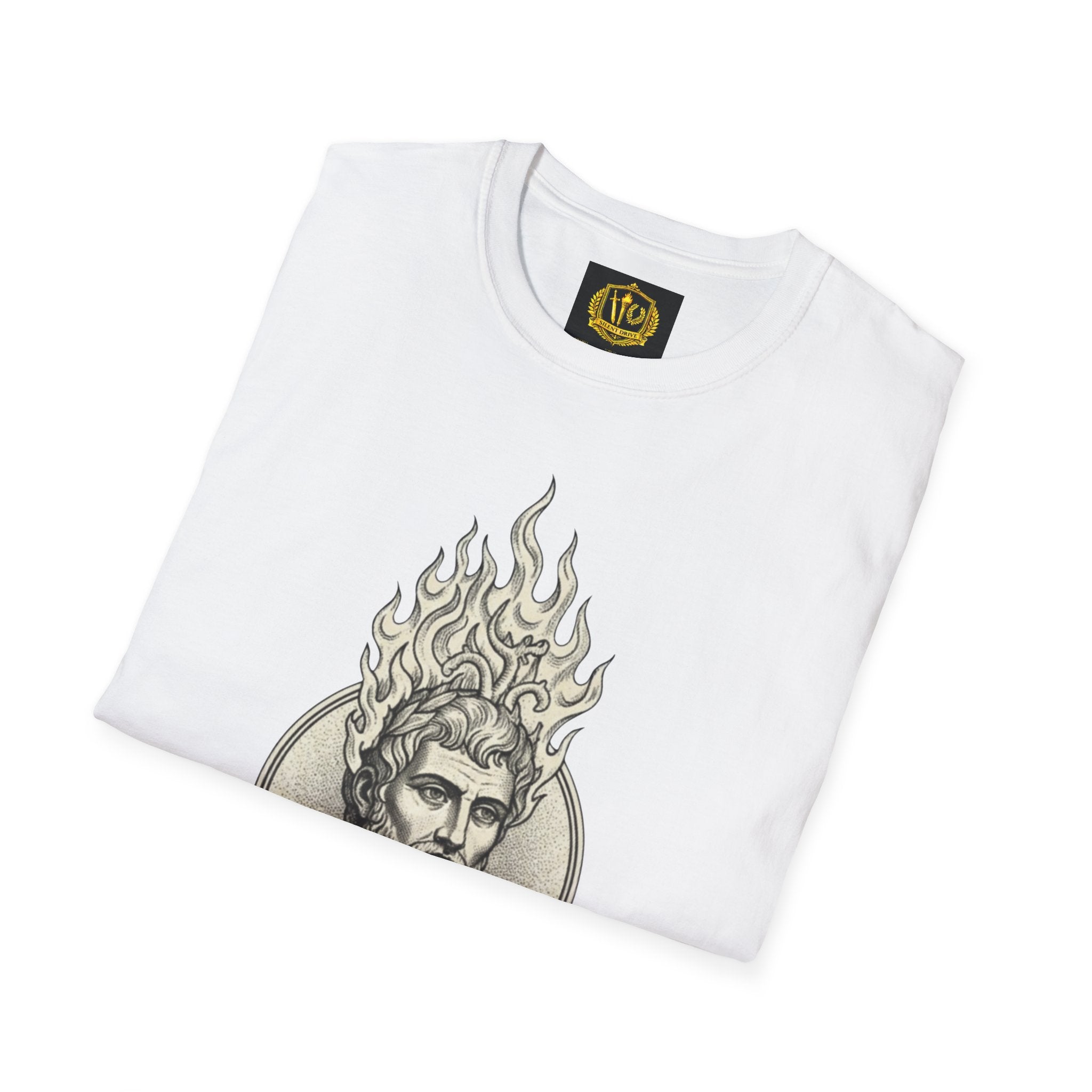 Flame of Fate Philosophy Shirt Classical Roman Stoicism Design (Unisex - Image Printed On The Front)