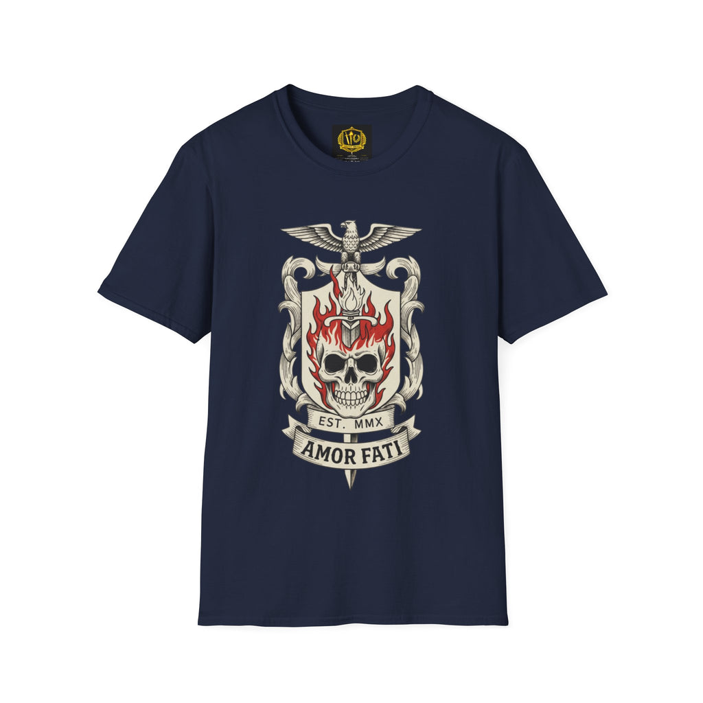 Stoic Philosophy Skull & Flame Heraldic Crest Design (Unisex - Image Printed On The Front)