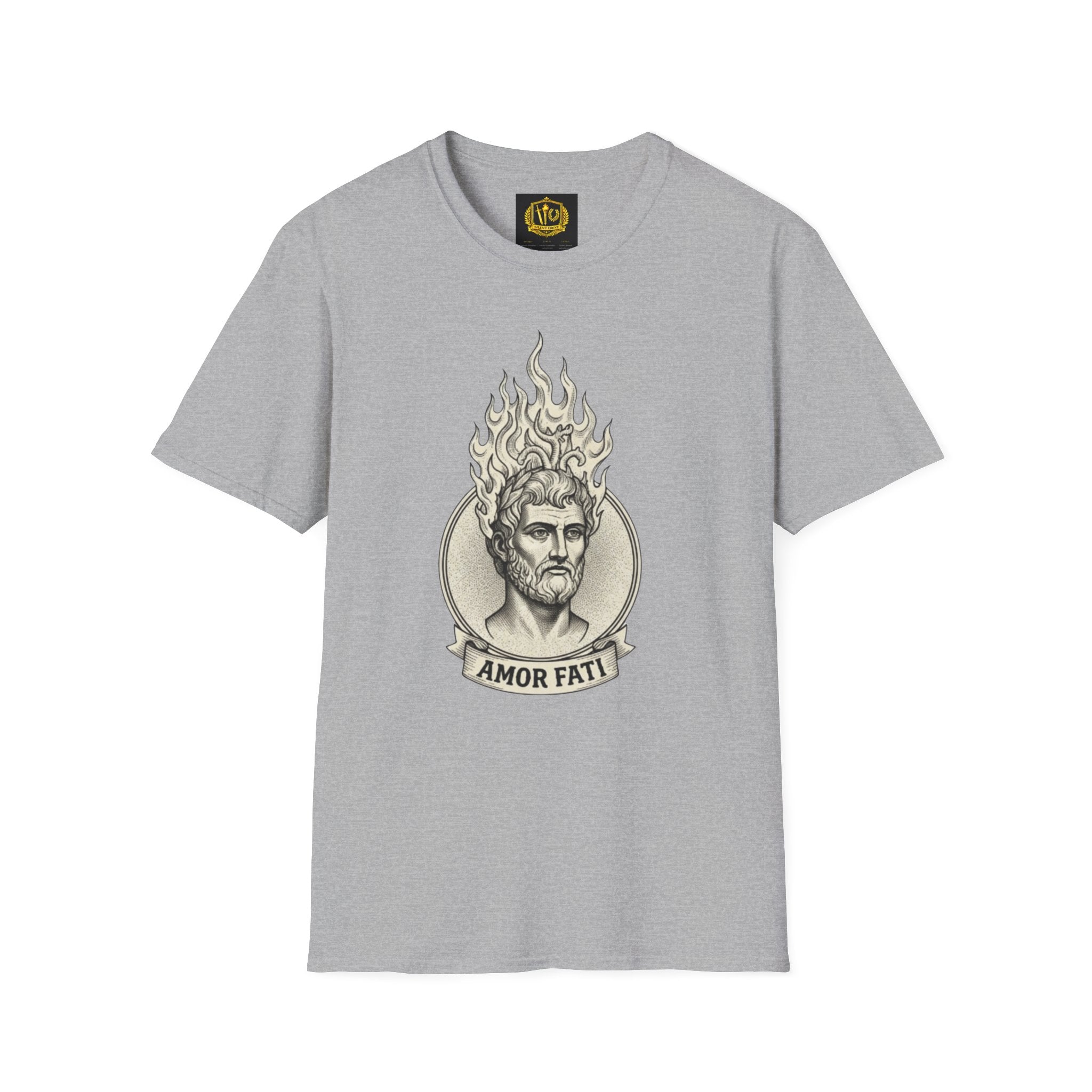 Flame of Fate Philosophy Shirt Classical Roman Stoicism Design (Unisex - Image Printed On The Front)