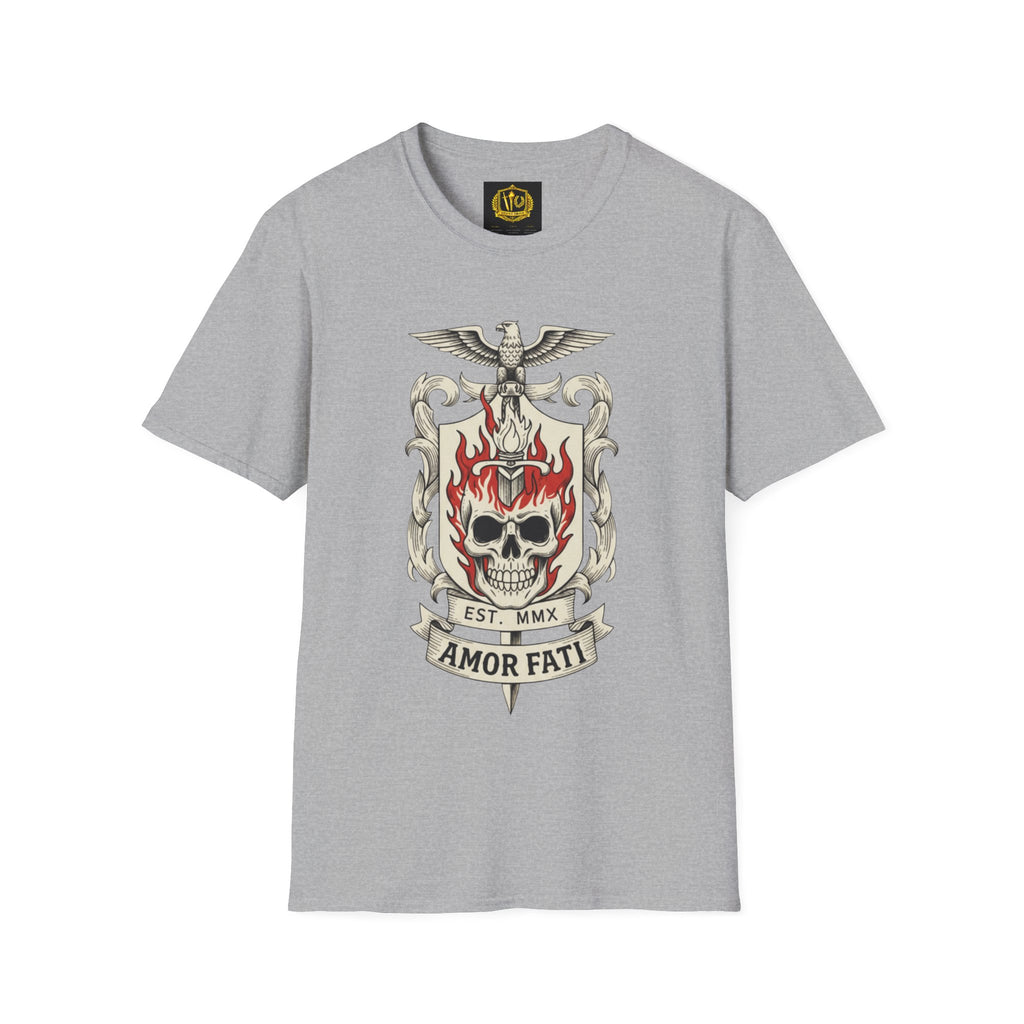 Stoic Philosophy Skull & Flame Heraldic Crest Design (Unisex - Image Printed On The Front)