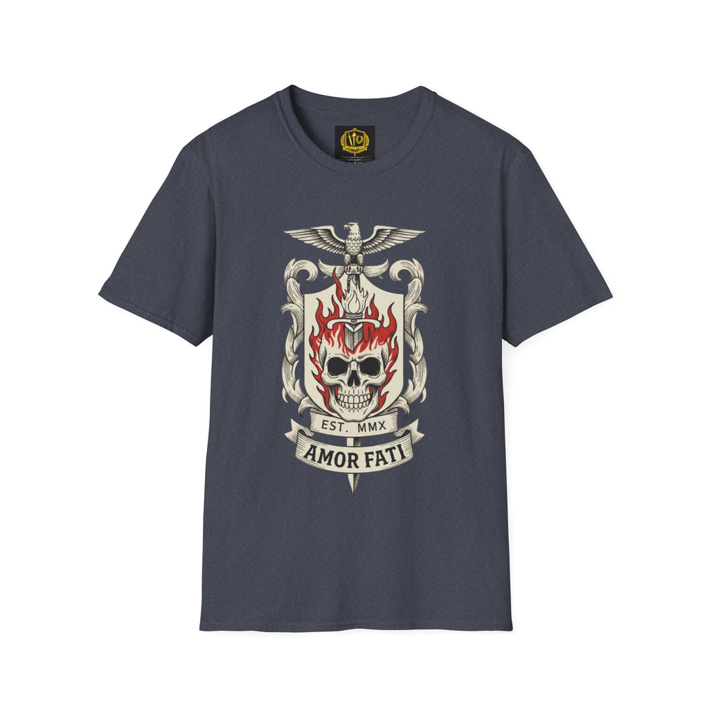 Stoic Philosophy Skull & Flame Heraldic Crest Design (Unisex - Image Printed On The Front)